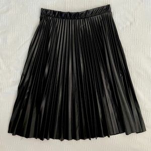 Black Faux Leather Pleated Skirt